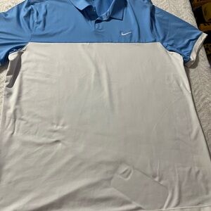 Nike Men's Sky Blue and White Polo Shirt Large